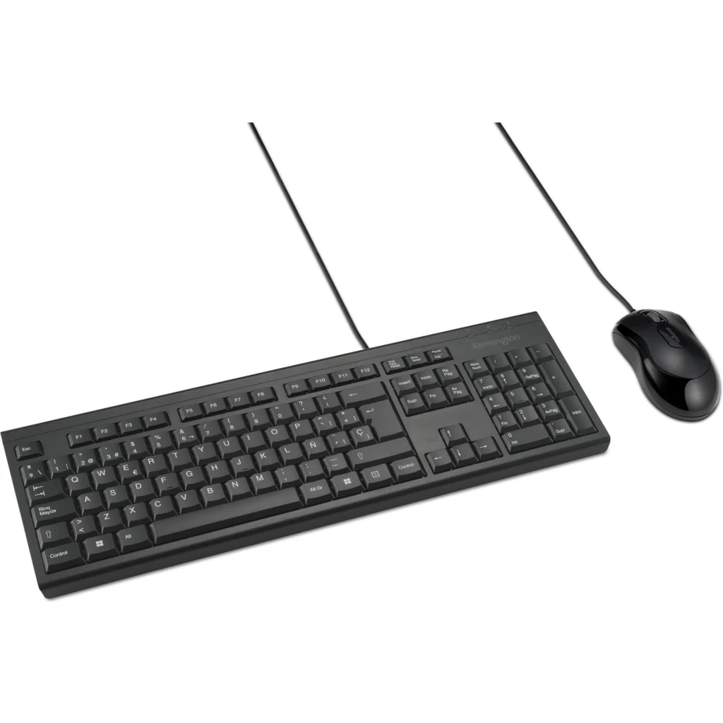 Kit Teclado Mouse Alambrico Kensington KM100 EQ, Español Res. derrame USB Negro