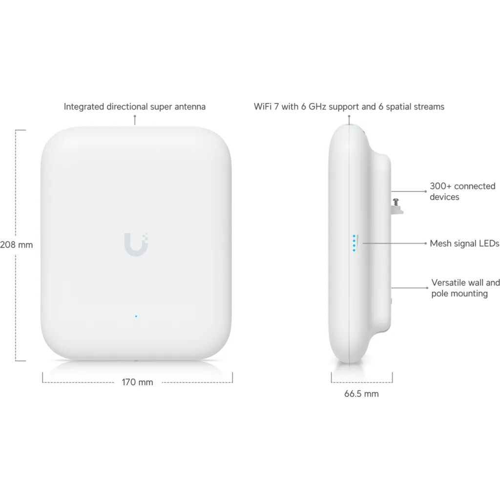 Access Point Ubiquiti U7-Pro-Outdoor, Exterior WiFi 7, 10Gbps IP67 tribanda PoE+