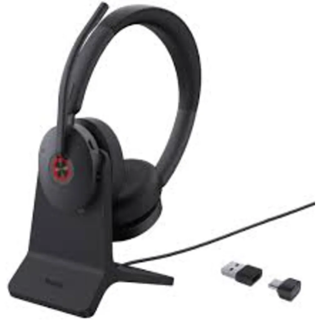 Cintillo Bluetooth binaural con cancelacion de ruido activa. Incluye base de carga