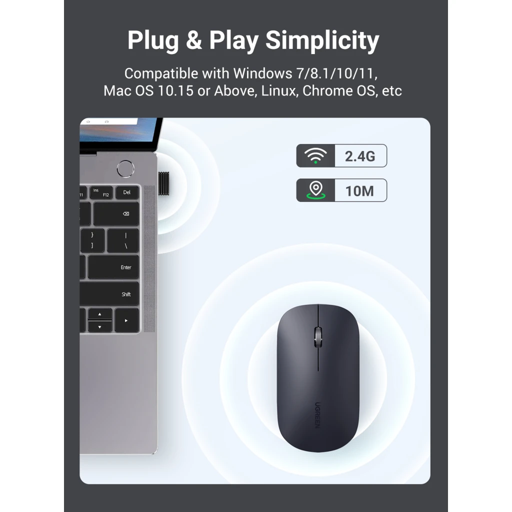 Imagen 6 de Mouse Inalámbrico Ugreen MU001 Óptico 4000dpi Bluetooth Ultra delgado Gris Oscur