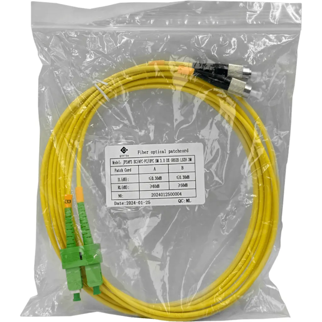 Imagen 1 de 3mt SC/APC-FC/UPC MonoModo SM Duplex Jumper Cable Fibra 9/125um 3mm