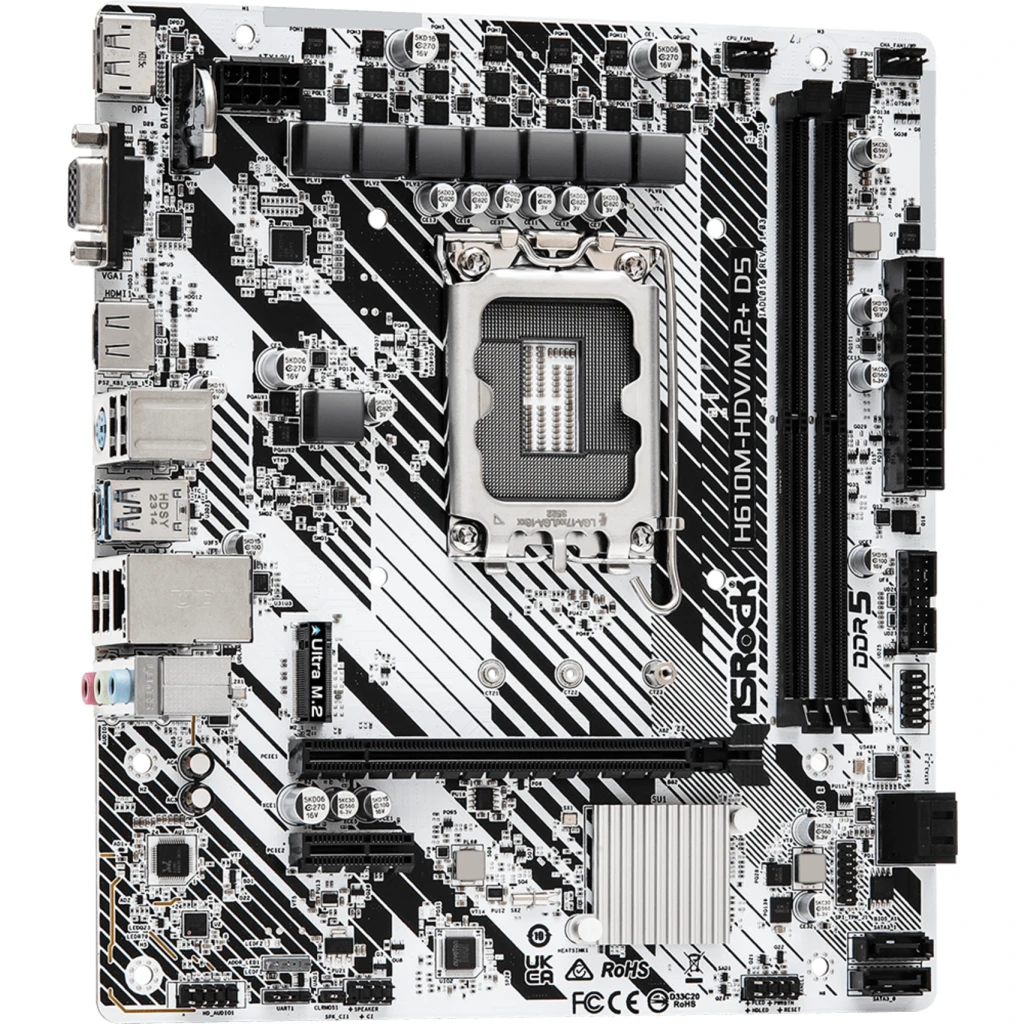 Imagen 3 de Tarjeta Madre ASRock H610M-HDV/M.2+ D5 LGA1700 2*DDR5 M.2 DP HDMI VGA mATX