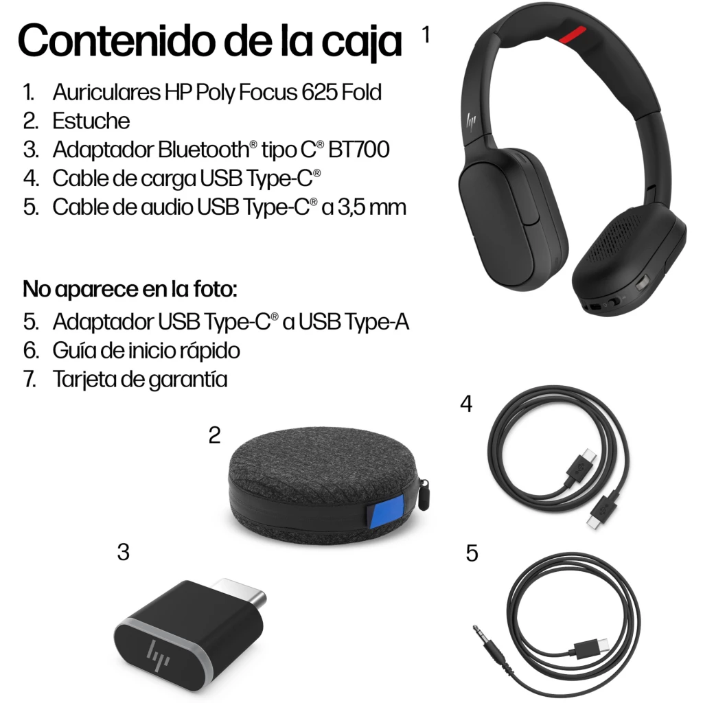 Imagen 6 de HP Poly Focus 625 Stereo Bluetooth Headset HP Poly Focus 625