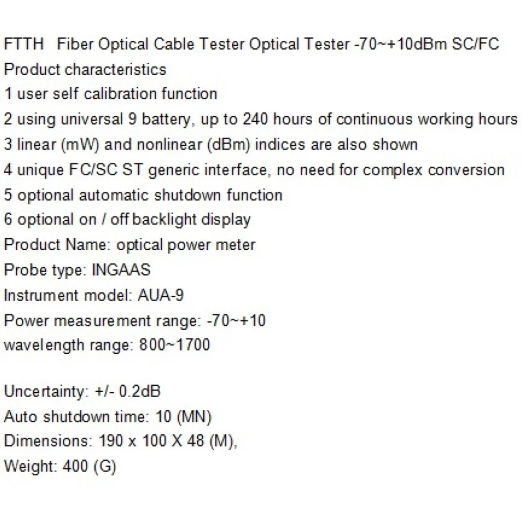 FC/ST/SC 2.5mm Medidor Potencia Optica req/3-AA 850-1625nm Bols