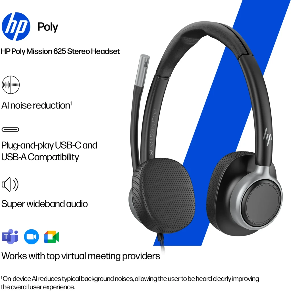 Imagen 8 de HP Poly Mission 625 Stereo USB Wired Headset HP Poly Mission 625