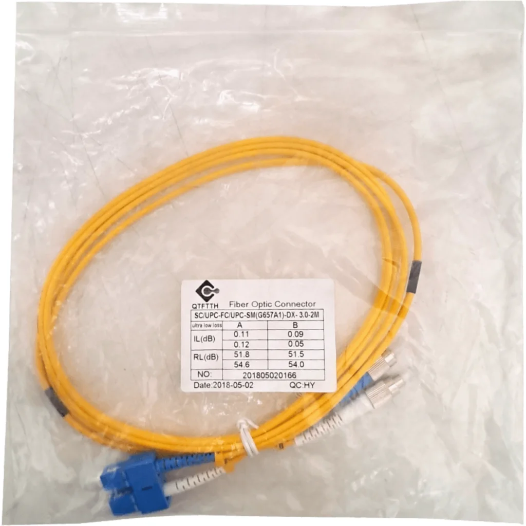 2mt SC-FC MonoModo SM Duplex Jumper Cable Fibra 9/125um 3.0mm