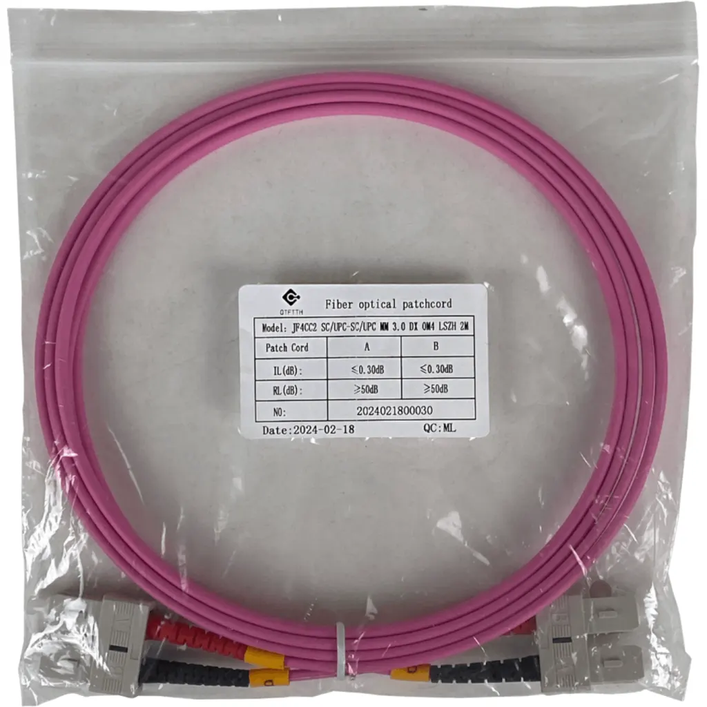 LSZH 2mt SC-SC OM4 MultiModo MM Duplex Jumper Fibra 50/125um 3mm