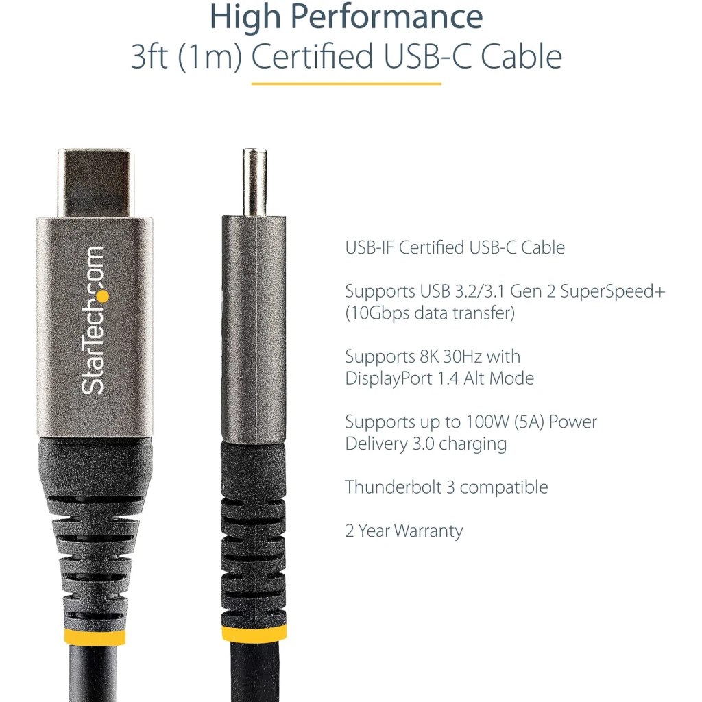 Imagen 2 de Cable USB-C M/M v3.2 Gen2 10Gbps PD 10W (Certif USB-IF) 1mt - StarTech USB31CCV1