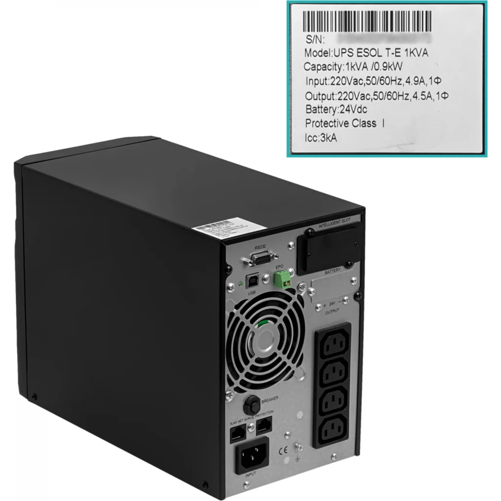 Imagen 3 de ENERSAFE 108WH 2x9AH 1KVA 900W 0/4ms UPS Torre Online DB9H USB SNMP