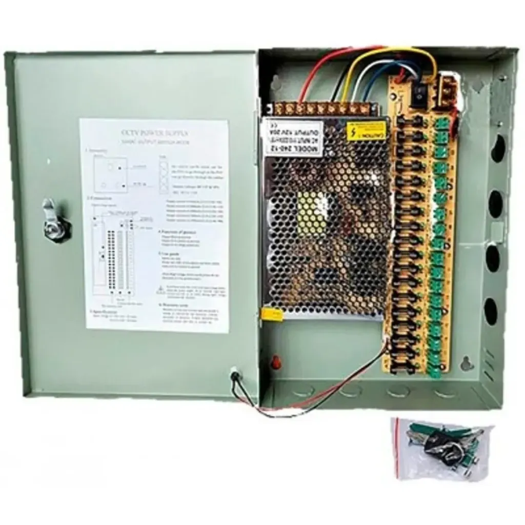 ZK-20A-9CH. Fuente de poder ZKTeco de 12 volt 20 amperes con 9 canales de conexión