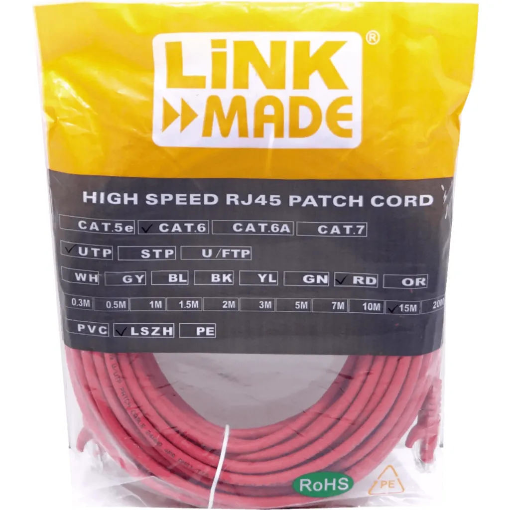 Imagen 2 de LINKMADE 15mt Cat6 U/UTP Rojo LSZH Cable Patch Inyectado Multifilar