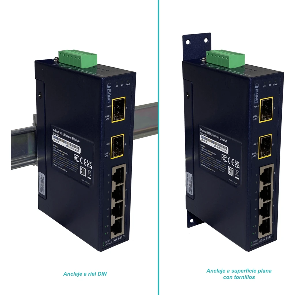 PLANET 4-100 2-SFP-100 Switch Industrial no-Admin Riel-DIN 12-48VDC/24