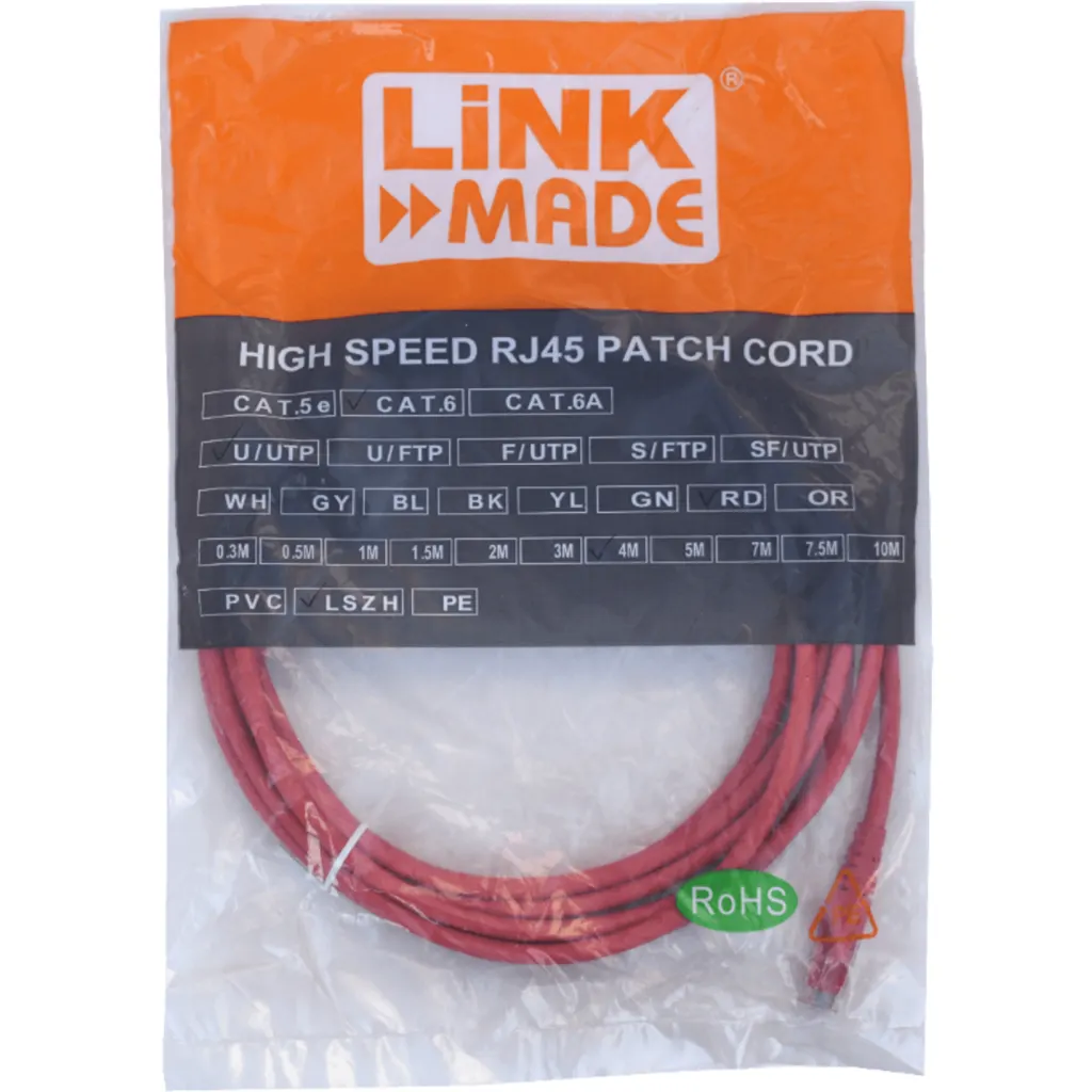 LINKMADE 4mt Cat6 U/UTP Rojo LSZH Cable Patch Inyectado Multifilar