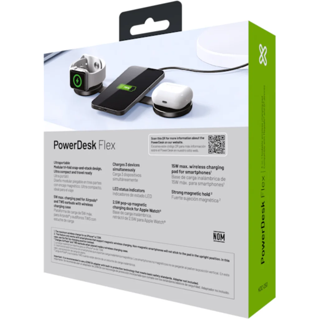 Imagen 13 de Klip Xtreme - Charging stand / battery charger - 15 Watt - 24 pin USB-C - Cellular phone / Wireless earbuds / Apple AirPods / Apple Watch - Wireless - Para Smartphones - 3 in 1 foldable