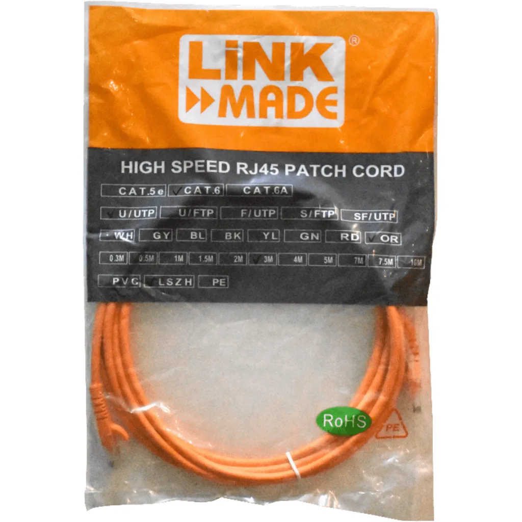Imagen 1 de LINKMADE 3MT CAT6 NARANJO LSZH CABLE PATCH INYECTADO MULTIFILAR