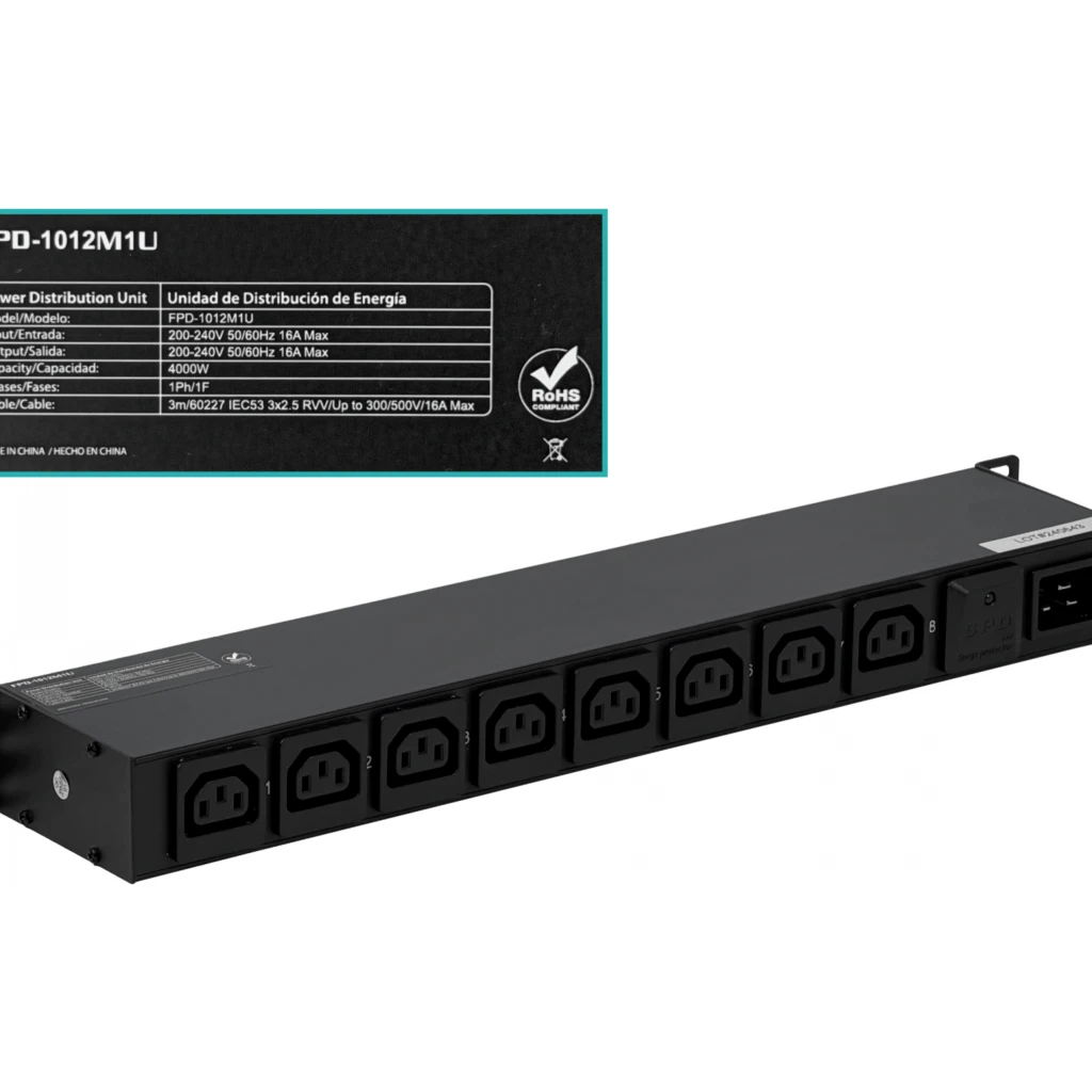Imagen 3 de FORZA PDU 16A 4000W 8-Enchufes 8-C13 2-C20 16A Mide/Volt-Amp Rack 1U