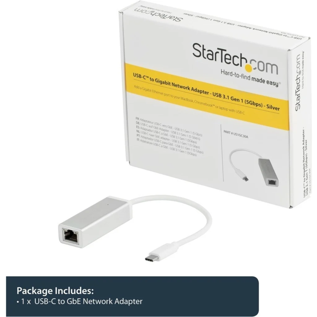 Imagen 1 de Adaptador USB-C a Red Gigabit Ethernet 10/100/1000BT(X) Pto Rj-45 Plata StarTech