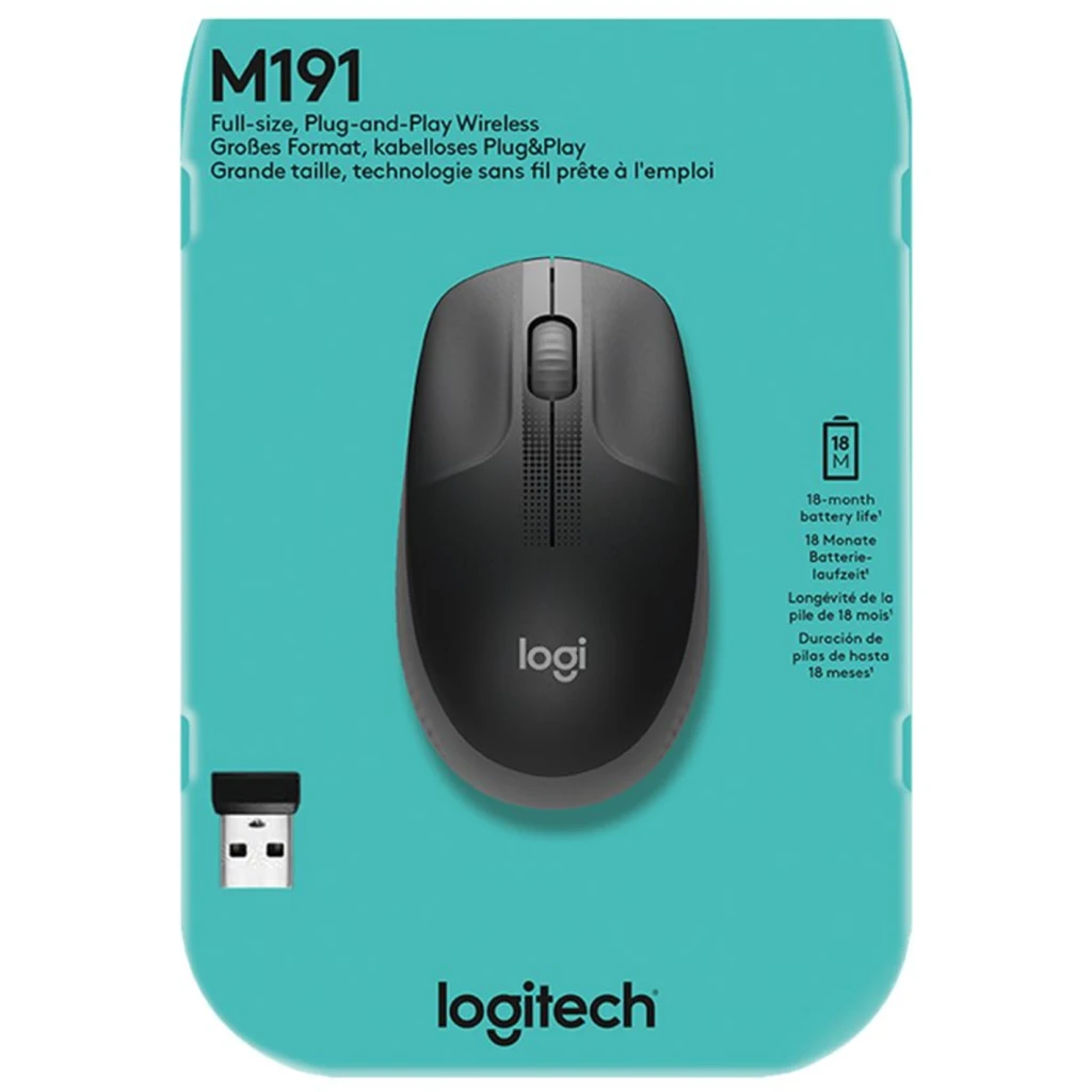 Imagen 2 de Mouse Inalámbrico Logitech M190 Óptico 1000dpi Ambidiestro 3 botones USB Gris