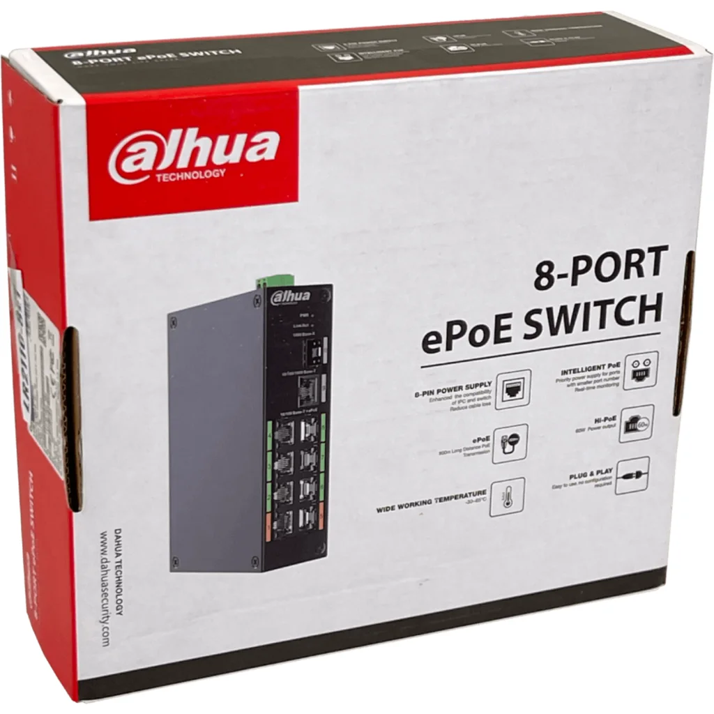 Imagen 1 de DAHUA Switch 8-100-Poe++af/at/bt 1-1000 1-SFP 120W-tot RielDin inc-54V