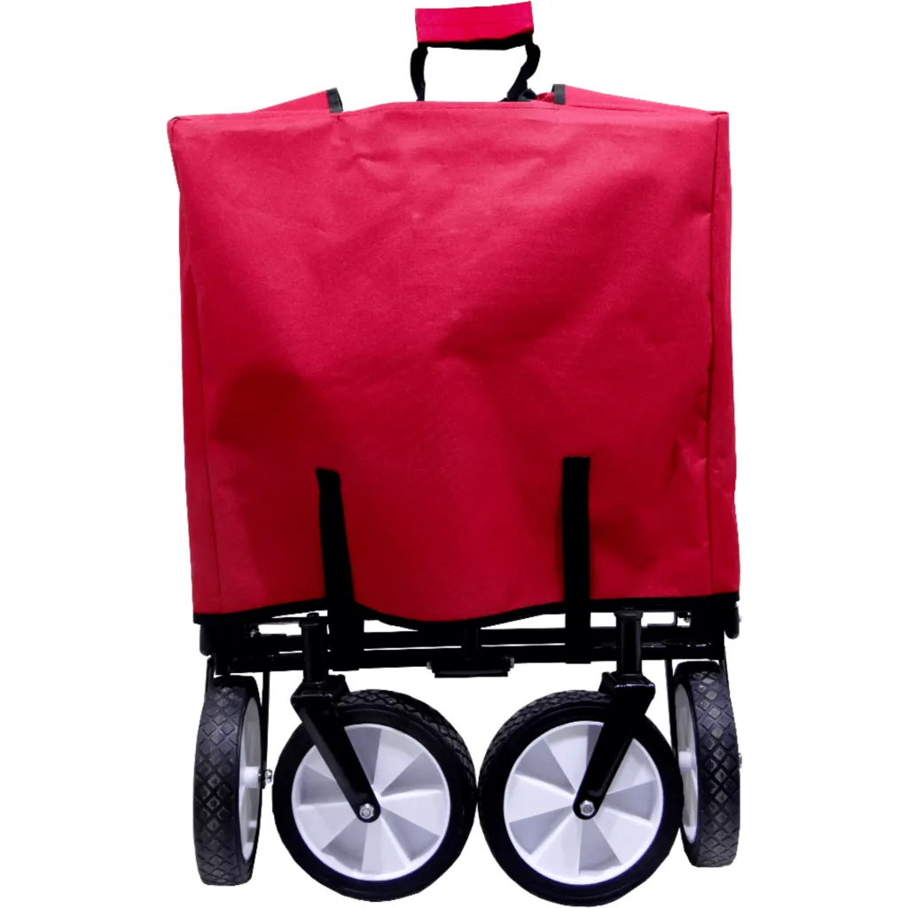 Imagen 2 de Carro Arrastre Manual Metal Tela-Rojo Plegable 4-Ruedas 70kg