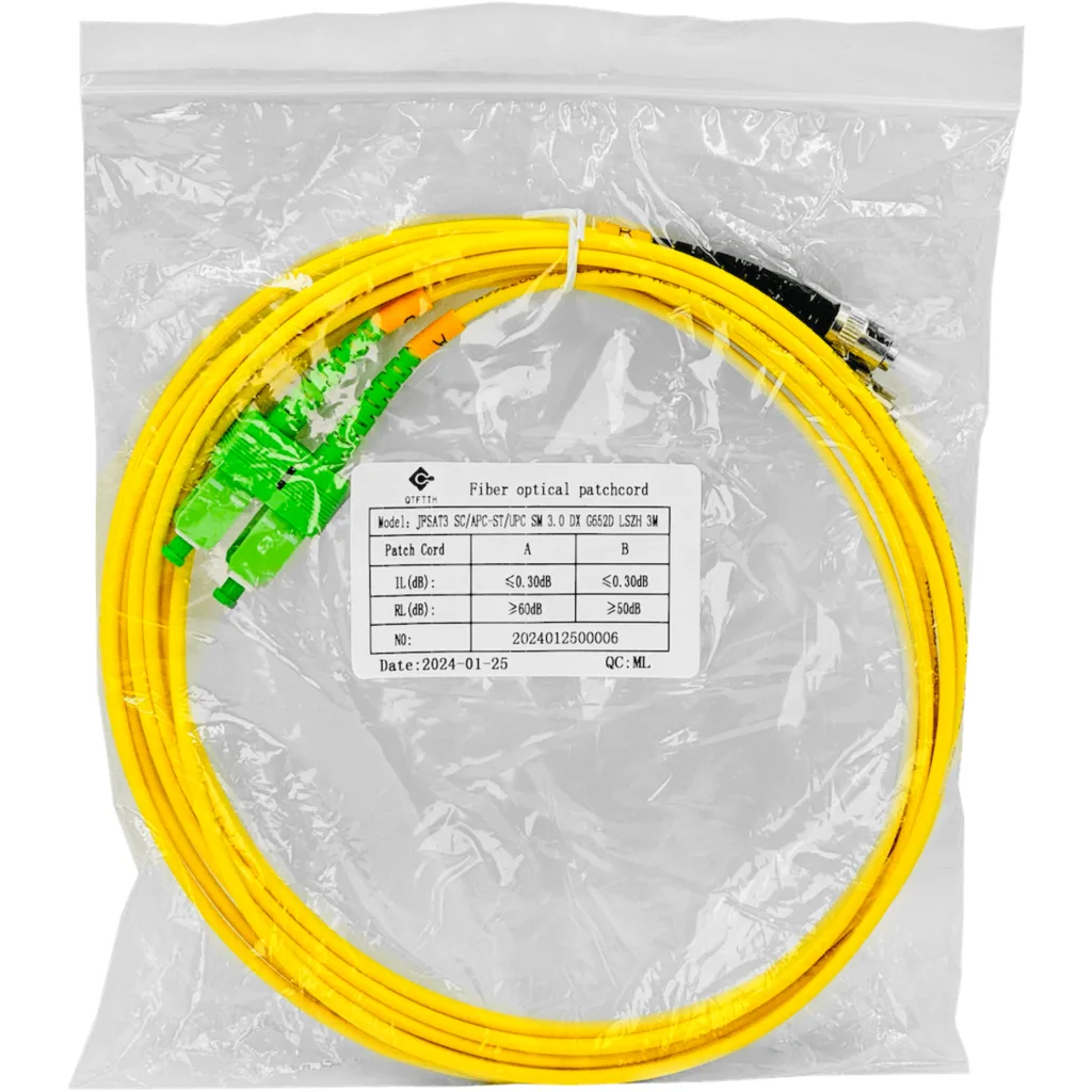 3mt SC/APC-ST/UPC MonoModo SM Duplex Jumper Cable Fibra 9/125um 3mm