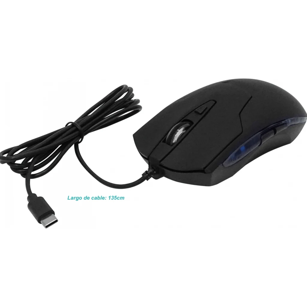 Imagen 2 de Mouse Type-C Cableado-135cm Negro Raton Clic-Silencioso
