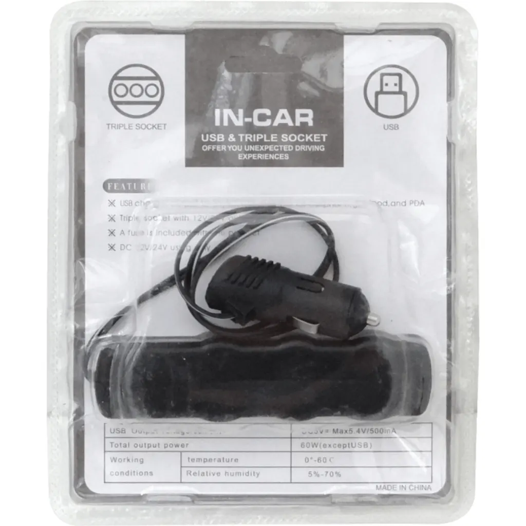 3-Vehicular-Hembra 1-USB-Hembra-AH 5VDC 0,5A 12V/24V-Macho-Encendedor