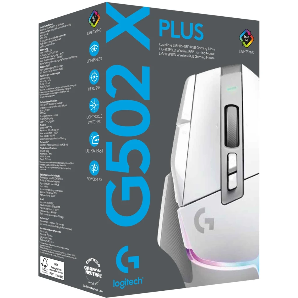 Imagen 2 de Mouse Gamer Logitech G502 X Plus Color Blanco Inalámbrico con Receptor RGB