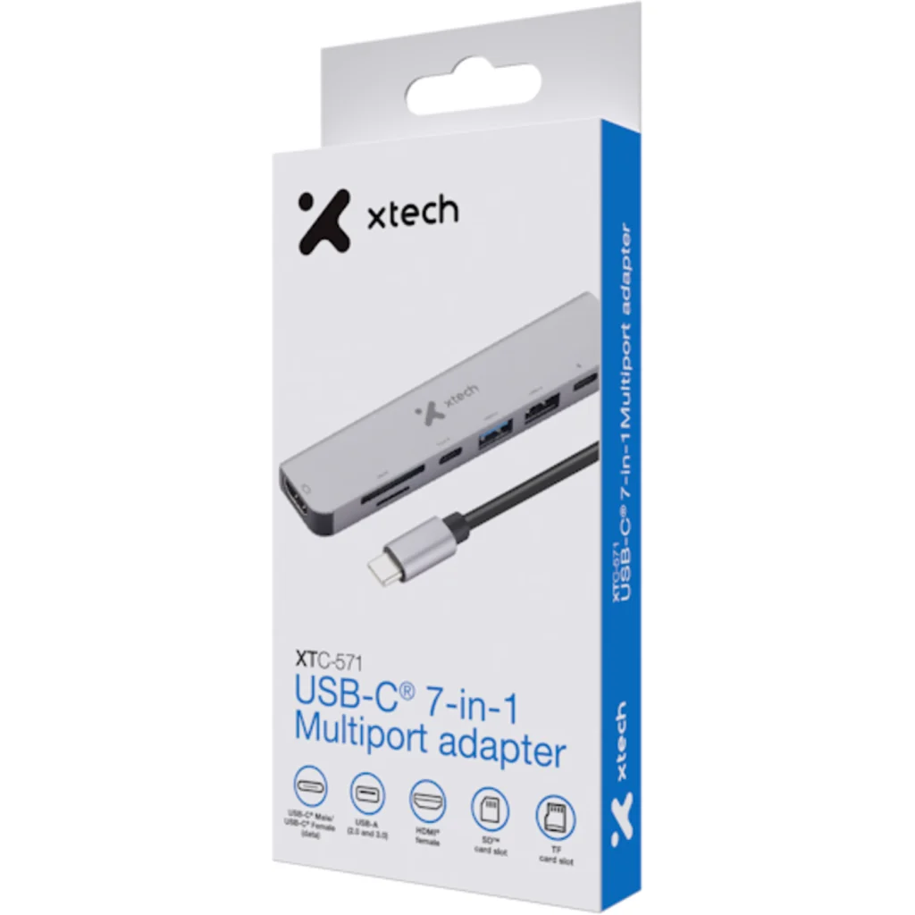 Imagen 5 de Adaptador Multipuertos Xtech, 7en1 USB-C a HDMI SD/TF USB2.0 USB3.0 2*USB-C