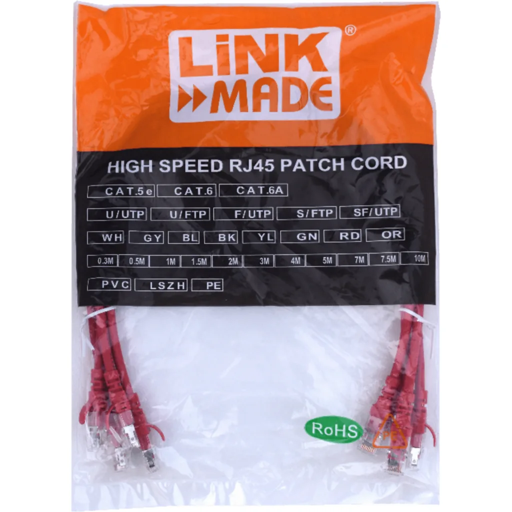 Imagen 2 de LINKMADE 4un 0,5mt Cat6a U/FTP Rojo LSZH Cable Patch Iny Multif 4x50cm