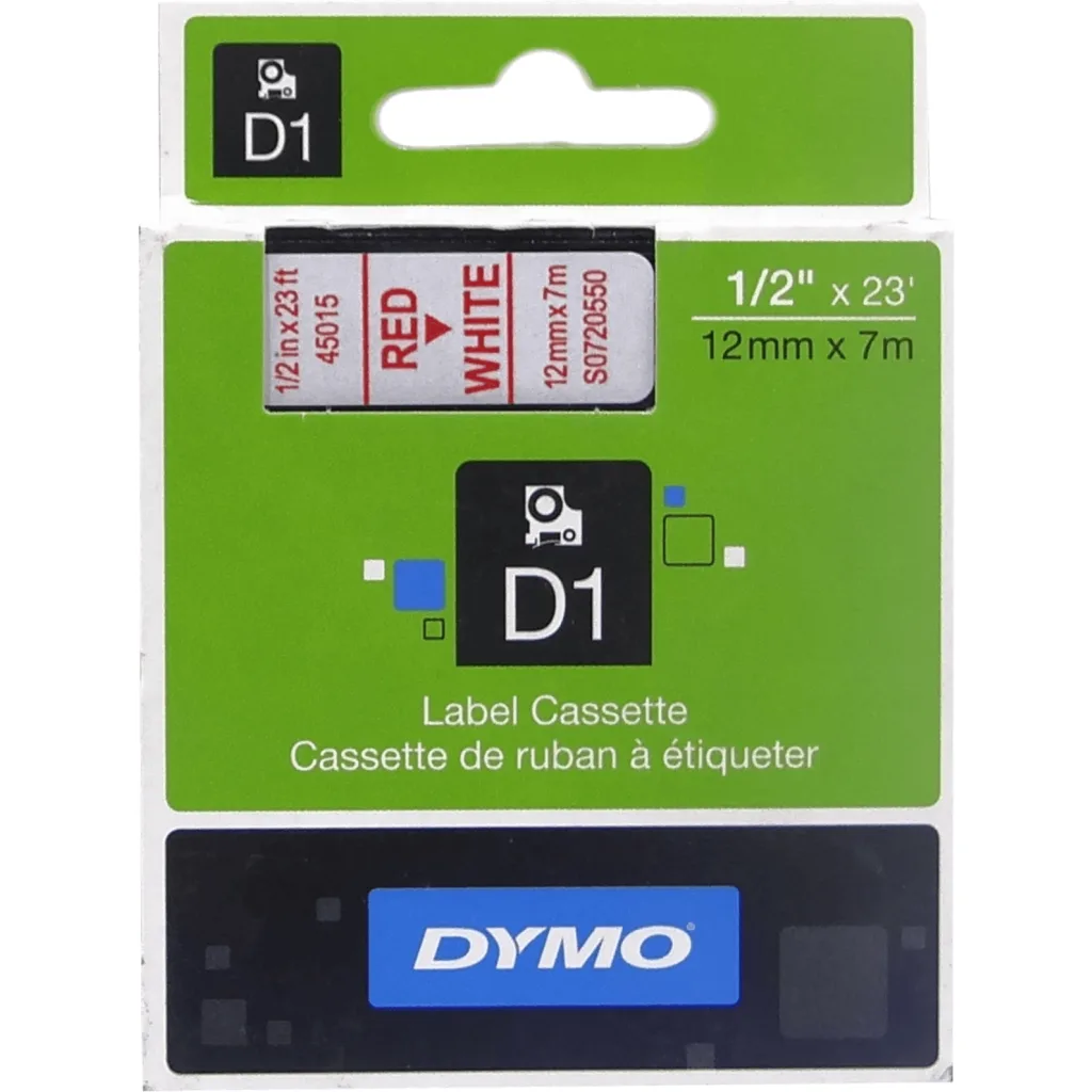 DYMO 12mm Rojo en Fondo Blanco Cinta 7mt D1-Label Cassette