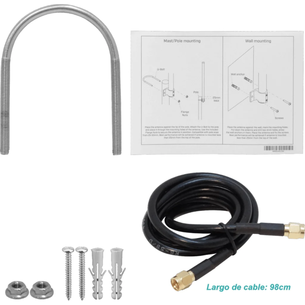 Imagen 3 de MIKROTIK 915MHz 900-928MHz Antena Omni 50cm 360x30o .SMA-H/M Cable-1mt