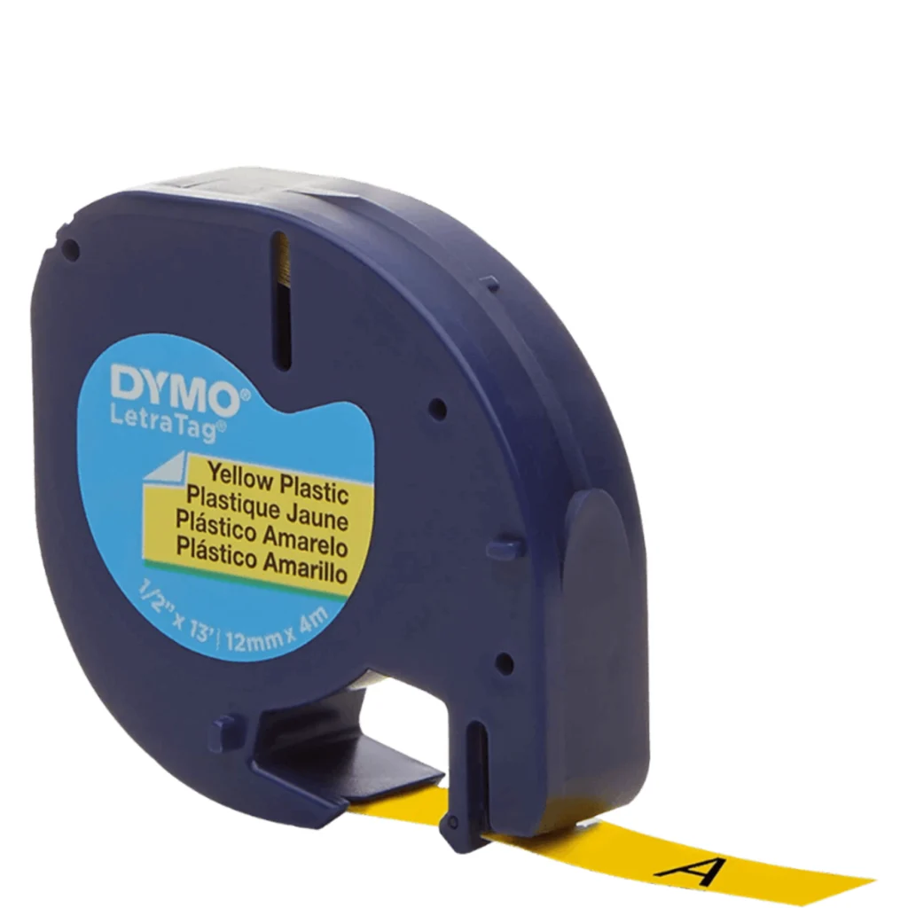DYMO Negro sobre Amarillo 12mm x 4mt Etiqueta Plastica Letratag