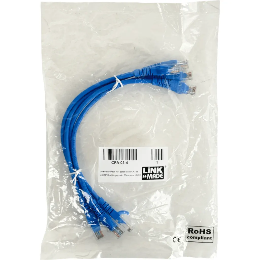 Imagen 1 de LINKMADE 4UN 30CM CAT5E AZUL LSZH CABLE PATCH INYECTADO MULTIFILAR