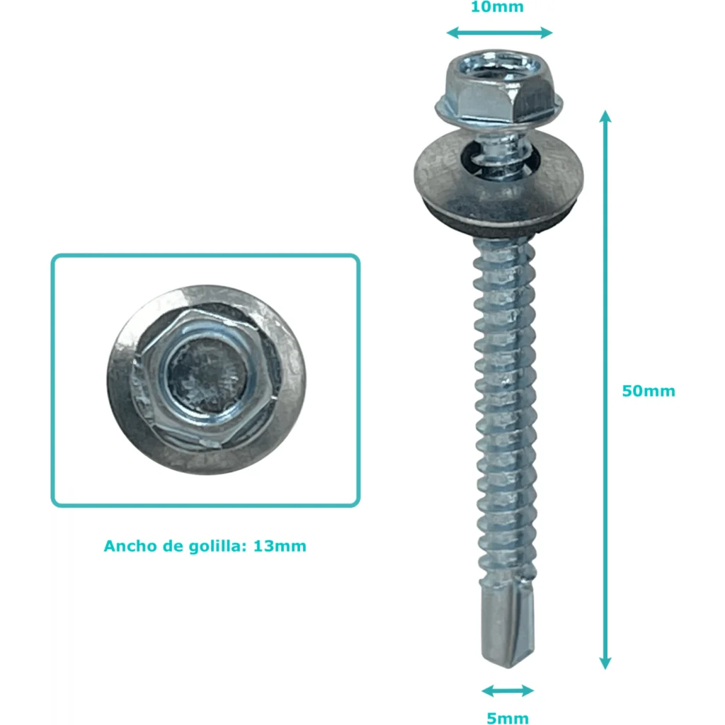 Hexagonal-8mm 100u. 12x2 Largo-51mm Zn Tornillo Autoperforante 2,0p