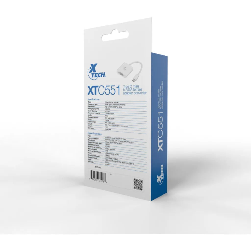 Imagen 5 de Adaptador XTech VGA Hembra con Conector USB-C Macho Long Cable 23 cm Blanco
