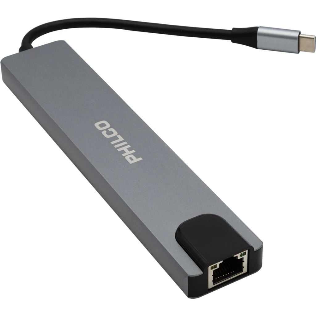 Imagen 1 de Adaptador HUB USB-C Multipuerto Philco USB-C USB-A HDMI DP SD Ethernet