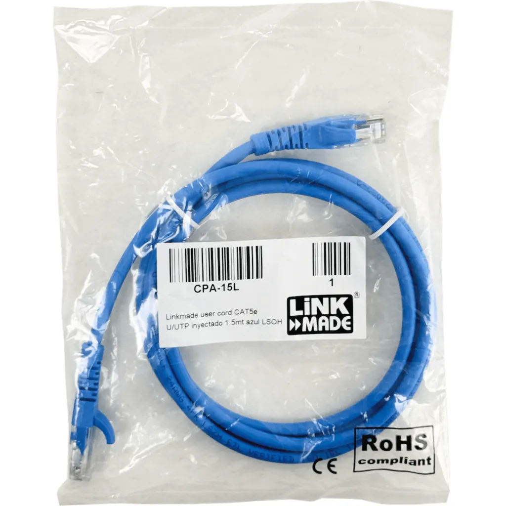 Imagen 2 de LINKMADE 1,5MT CAT5E AZUL LSZH CABLE PATCH INYECTADO MULTIFILAR 1.5M