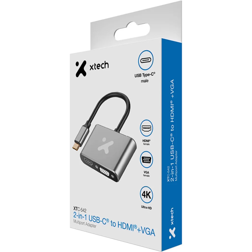 Imagen 8 de Adaptador Multipuertos 2en1 XTech XTC-542, USB-C a HDMI VGA
