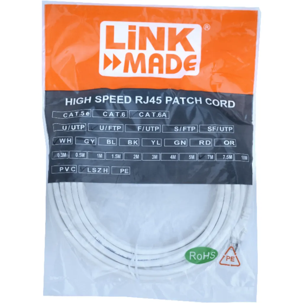 Imagen 2 de Cable de Red Linkmade Cat6a LSZH U/FTP Inyectado Multifilar 7mts BLANCO