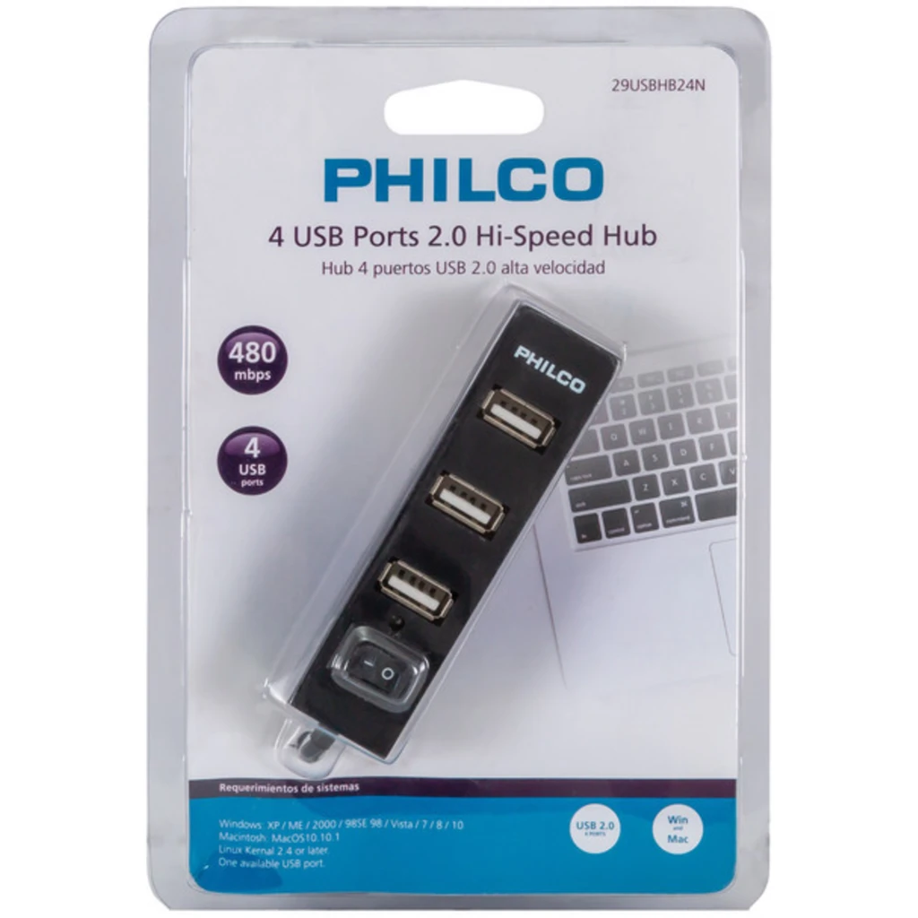 Imagen 1 de HUB Philco, USB-A a 4 Puertos USB2.0 c/Switch color Negro