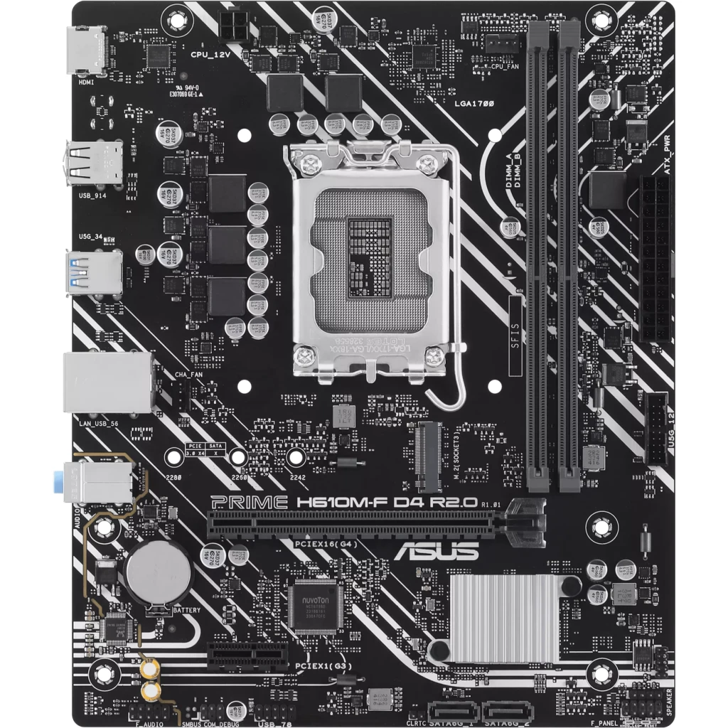 Tarjeta Madre Asus Prime H610M-F D4 R2.0 LGA1700 2*DIMM HDMI 1Gb LAN mATX