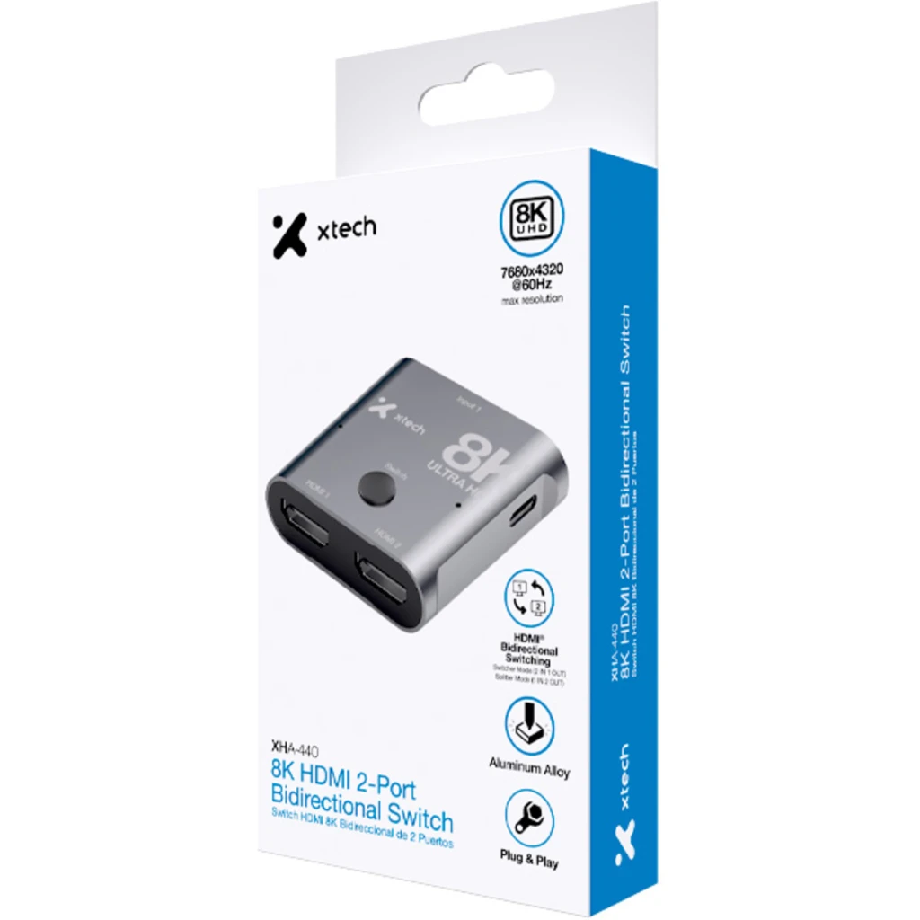 Imagen 7 de Xtech - 8K HDMI 2-Port Bidirectional Switch - Aluminum Alloy XHA-440