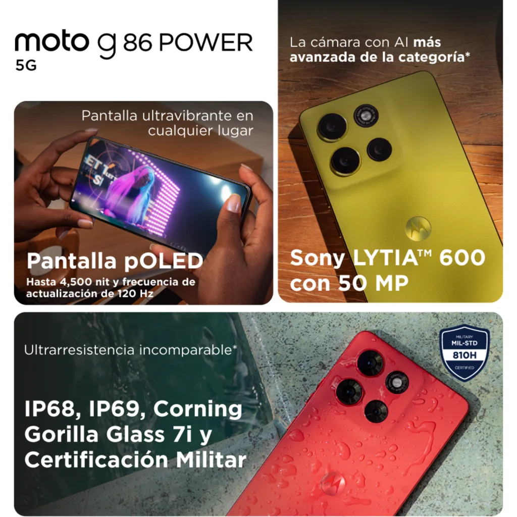 Imagen 5 de Smartphone Motorola Moto G86 8-Core 8GB/256GB 6.67' 5G WiFi Bt5.4 NFC Azul