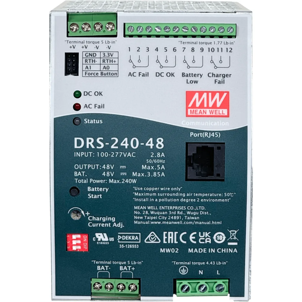 Imagen 5 de MEANWELL 48VDC 5A 240W 5-50AH RJ45 Anch-86mm req/100-277V Riel-DIN