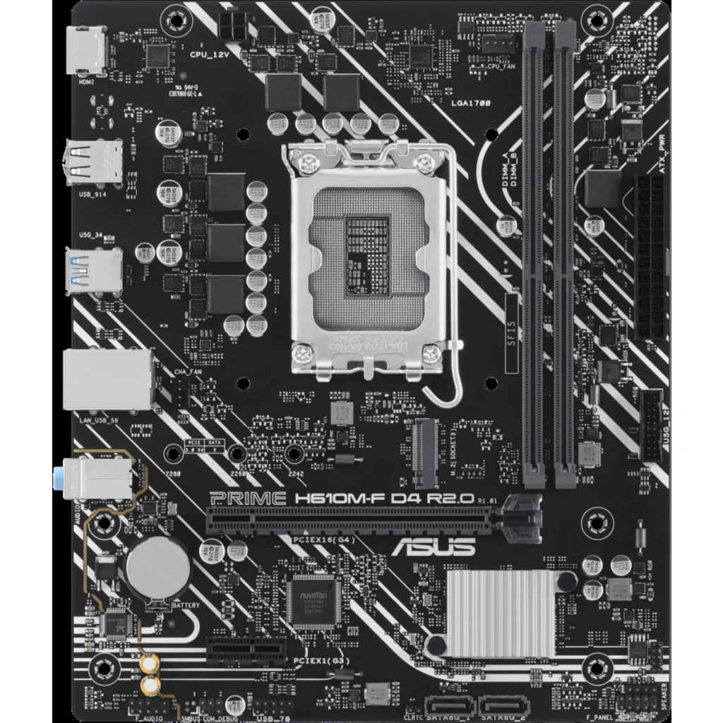 Imagen 1 de Tarjeta madre Asus PRIME H610M-F D4 LGA1700 14°G 2*DDR4 M.2 VGA USB3.2 PS/2 mATX