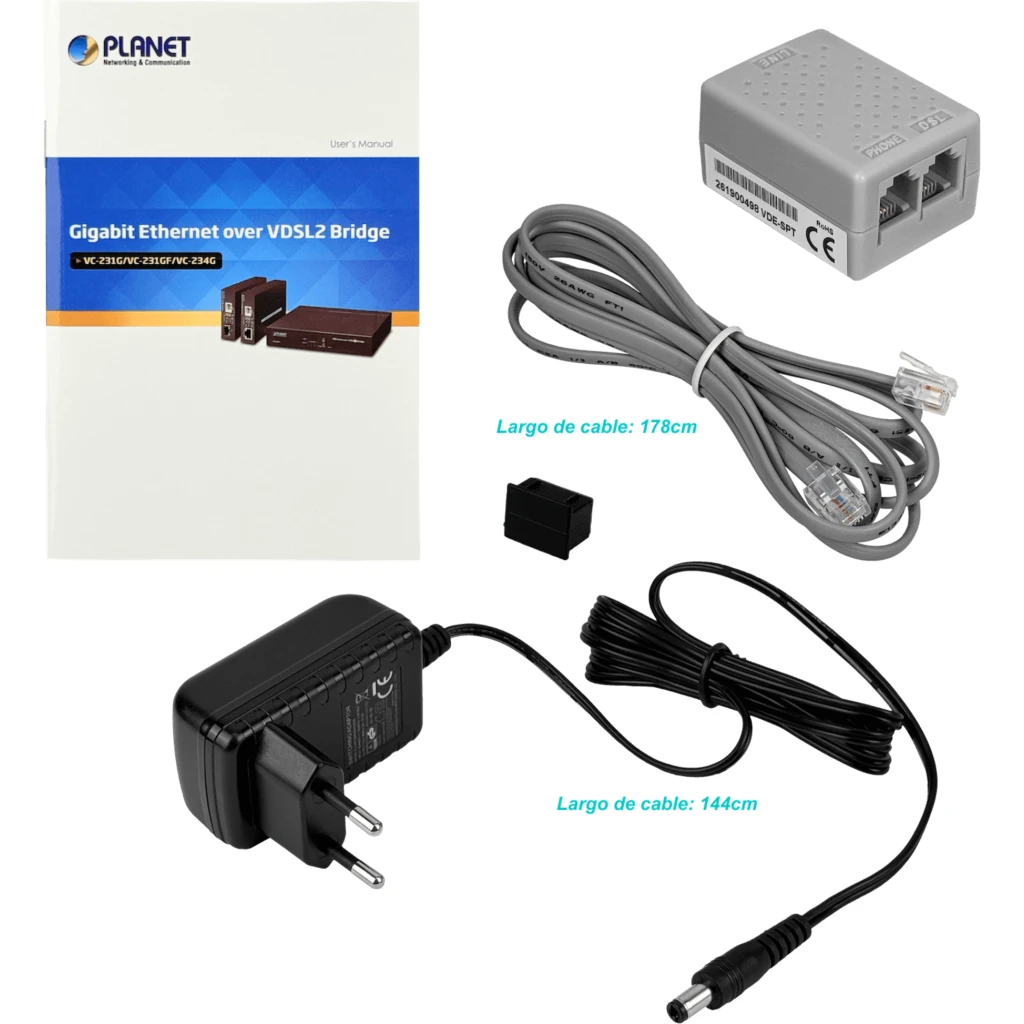 Imagen 2 de PLANET 1-SFP-1000 1-RJ11 Fibra Sobre VDSL2 1,4km CO/CPE 4-DIP inc-5V