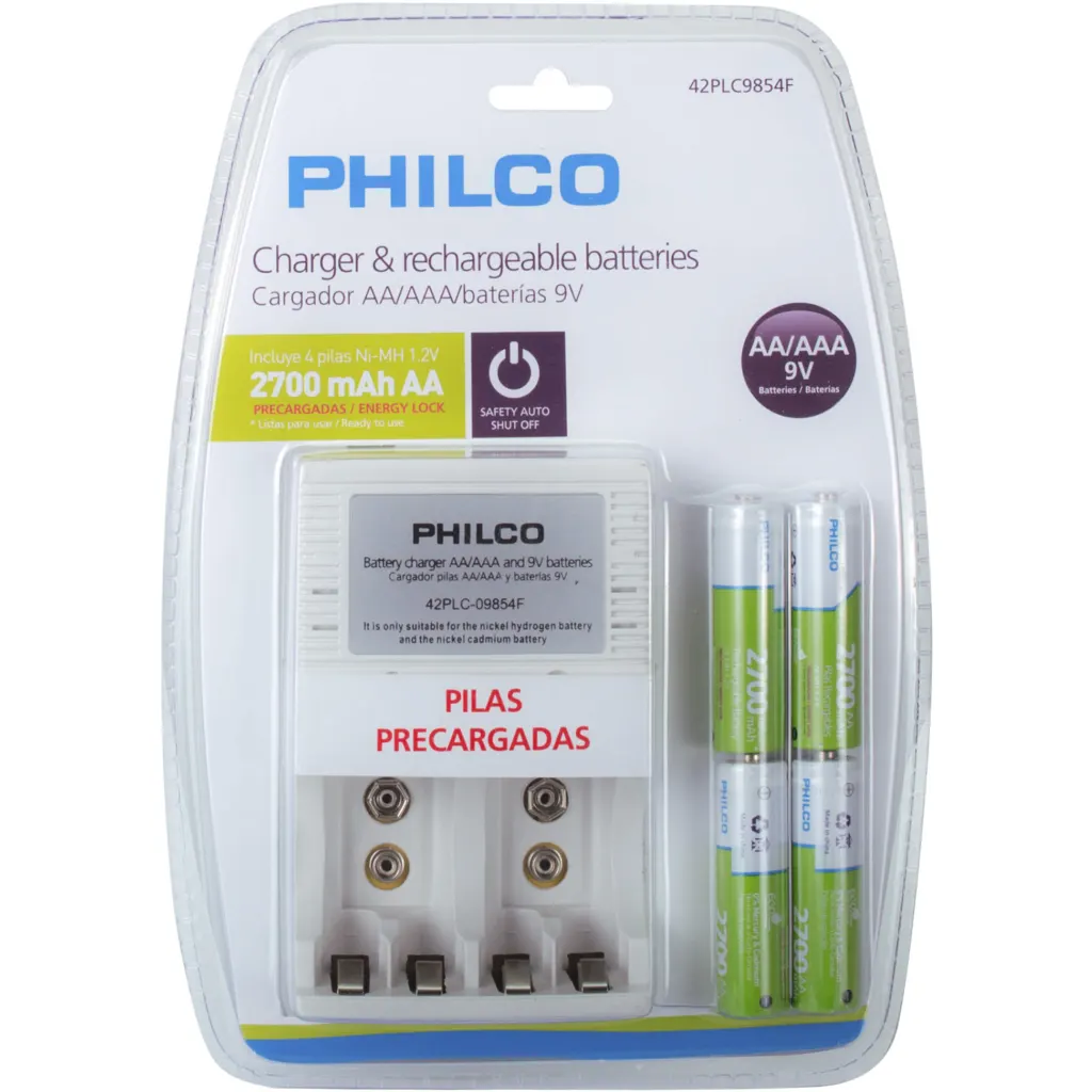 Imagen 1 de Cargador de Pilas AA/AAA/9V + 4 Pilas AA Pre cargadas - Philco