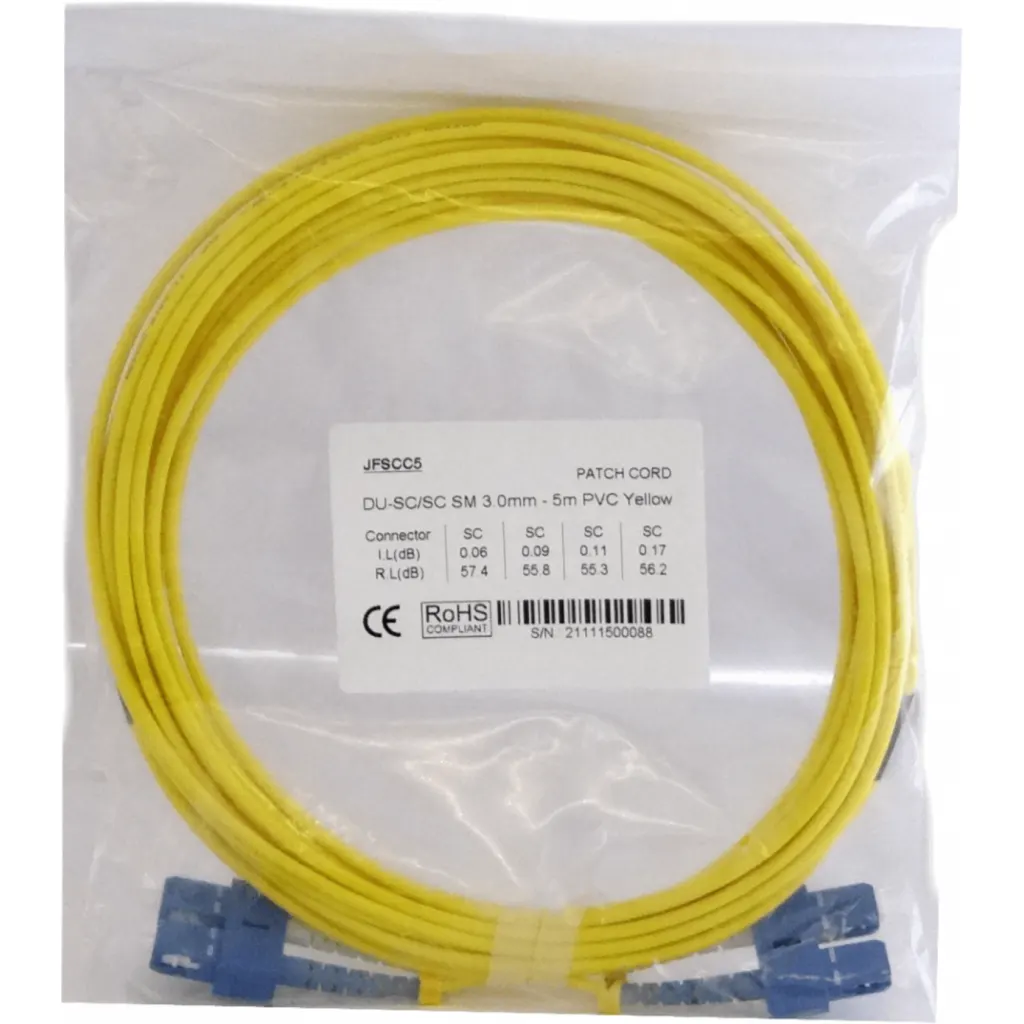 5mt SC-SC MonoModo SM Duplex Jumper Cable Fibra 3.0mm 9/125
