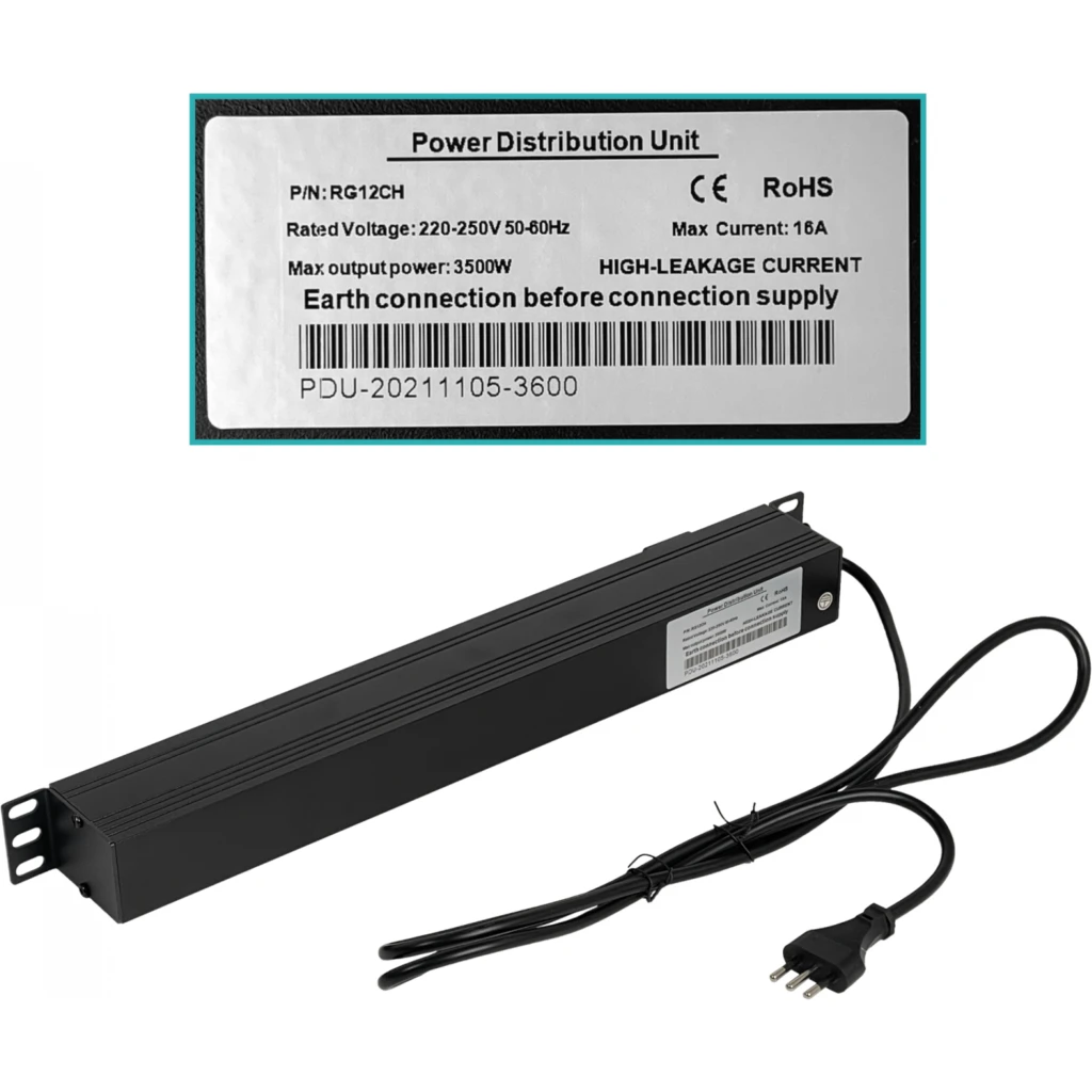 Imagen 4 de PDU LINKMADE RG12CH Regleta 12-Hembra-Ch 10A Rack-1U Switch-Piloto Macho-Ch